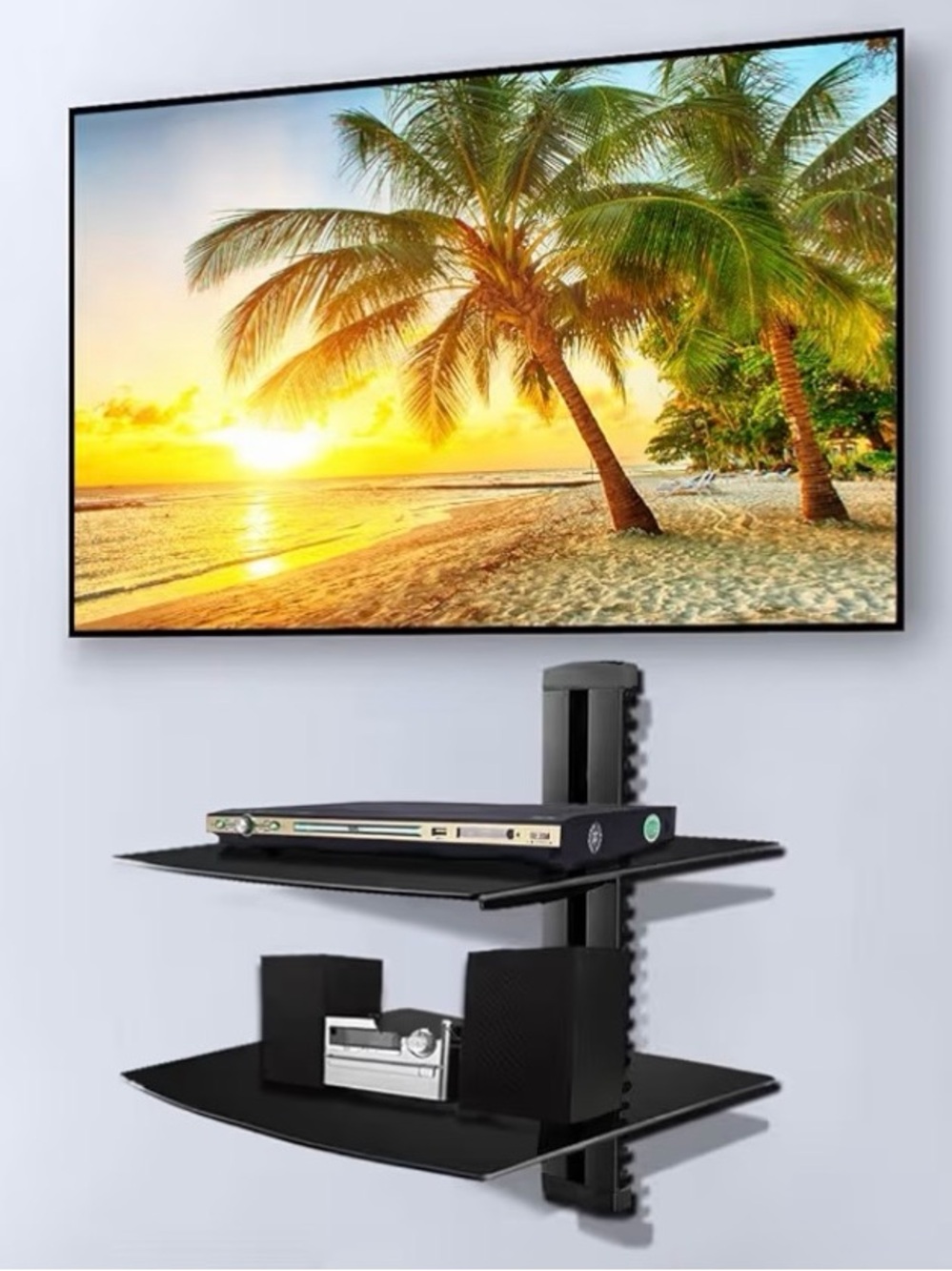 Modern 2-Tier Tempered Glass 2-Shelf Wall Mount Adjustable